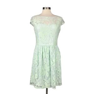 Gianni Bini Womens Coraline Lace Short Sleeve Dress Crystal Green size 10